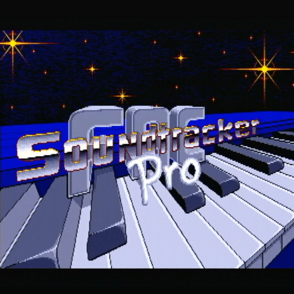 FAC Soundtracker Pro title art with piano keyboard and starfield