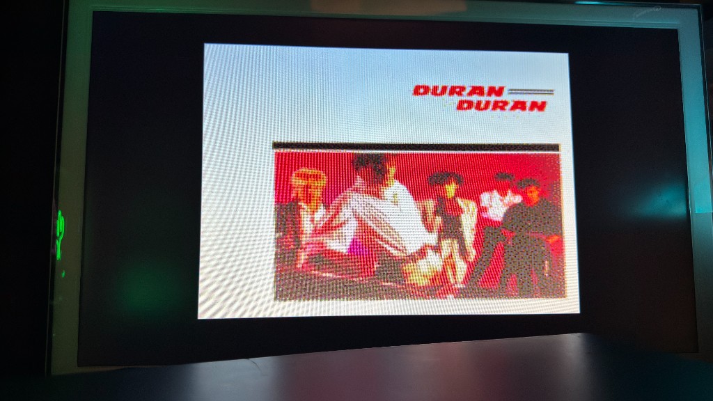 Duran Duran debut album as MSX pixel art on a monitor