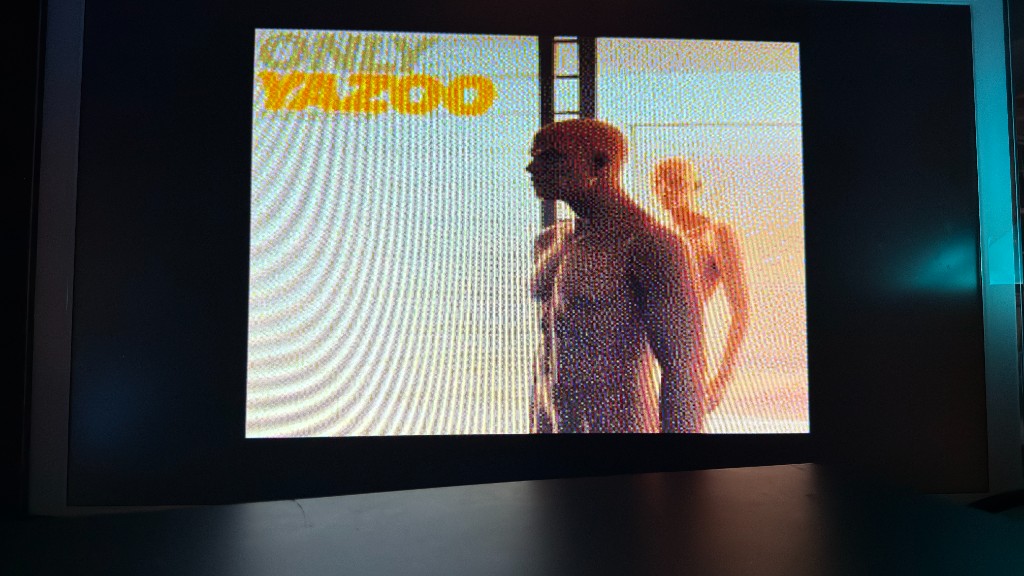 Only Yazoo album cover as MSX pixel art on a CRT monitor