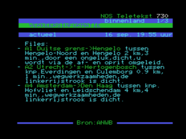 NOS Teletekst page 730 — traffic information on MSX1