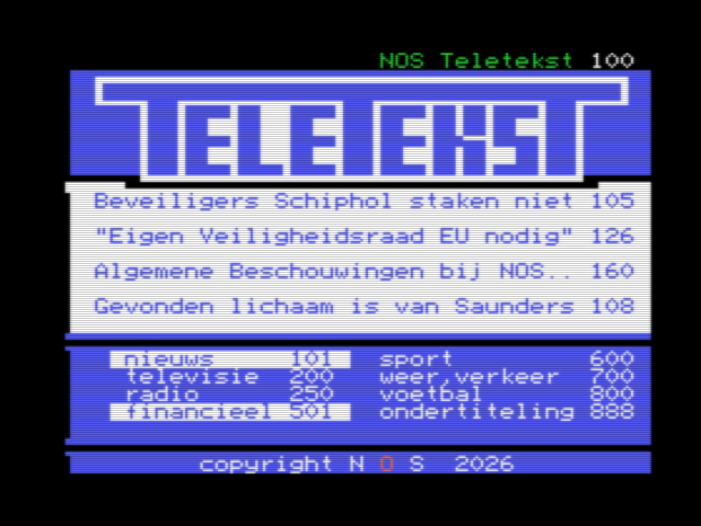 NOS Teletekst page 100 — index on MSX1