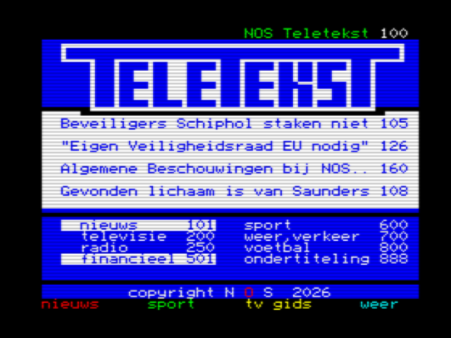 NOS Teletekst page 100 — index