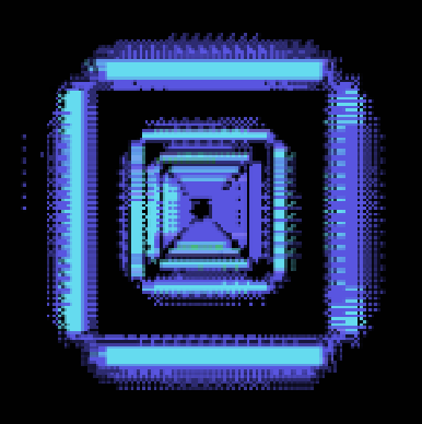 Pixelated cyan and purple nested square tunnel from TouchDesigner MSX